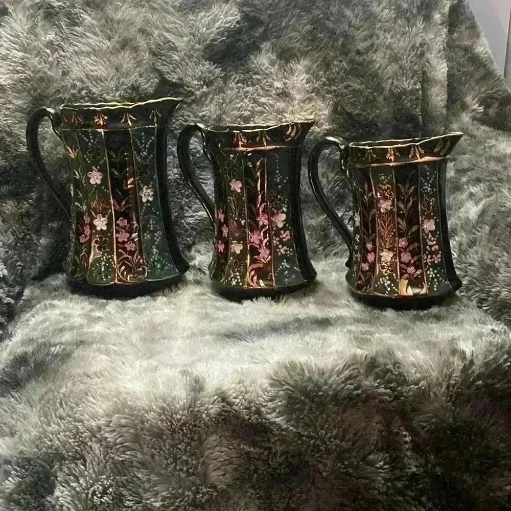 3 Black Glazed Pottery  antique style water jugs - Picture 2 of 15